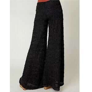 NWT Free People Black Velour Sheer Wide Leg Pants